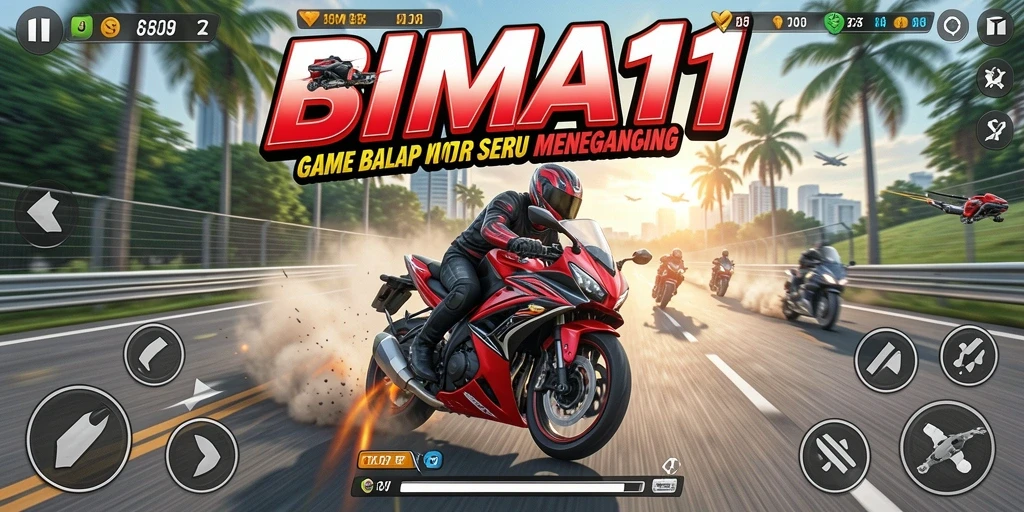 Gameplay BIMA11 menampilkan aksi balap motor yang mendebarkan.